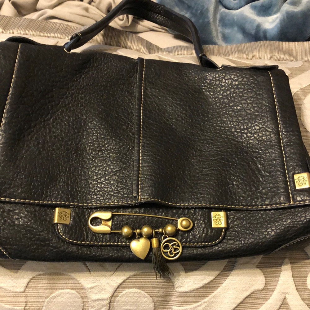 Jessica Simpson black and gold satchel